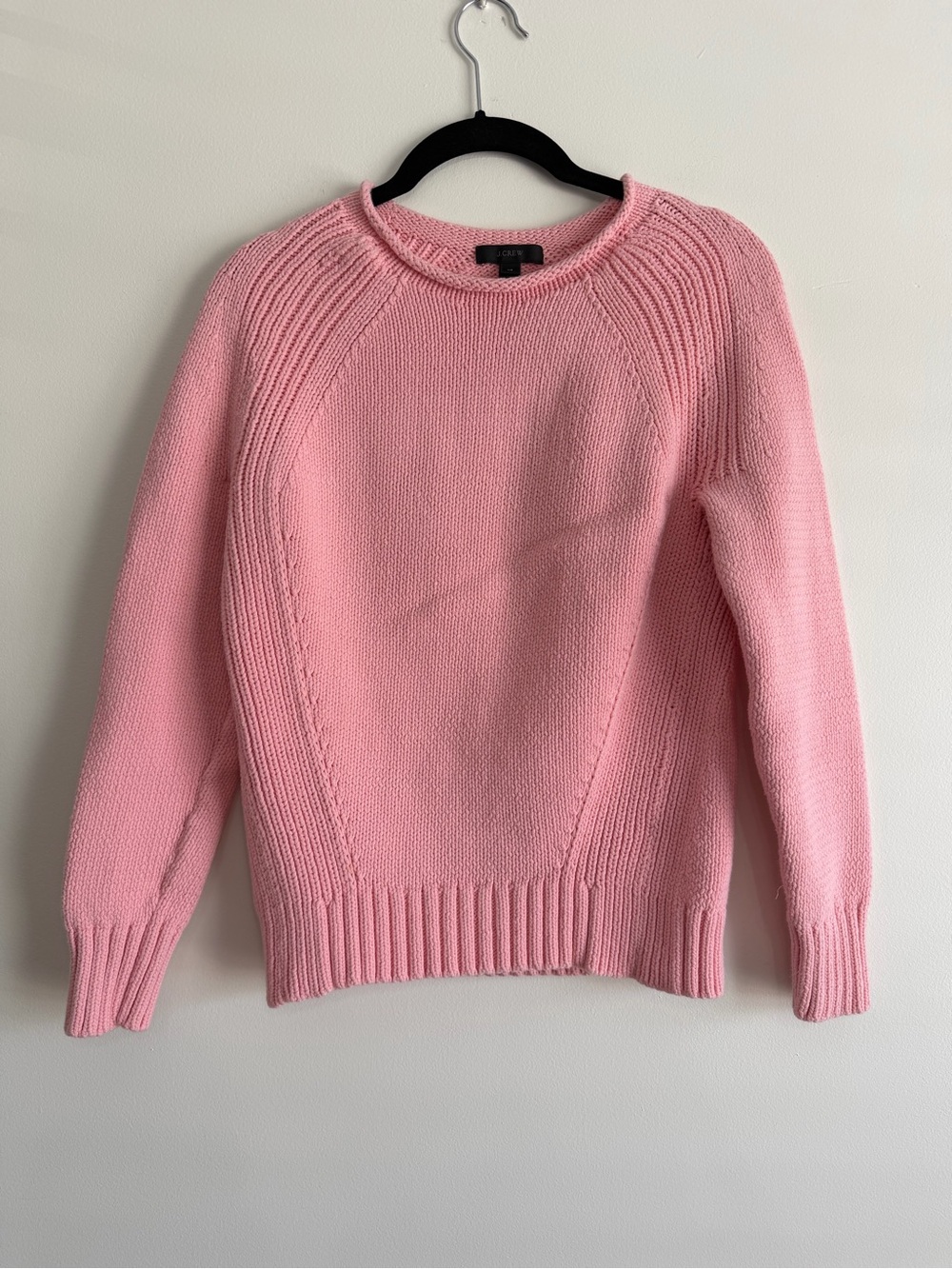 J. Crew 1988 Style Rollneck Pink Crewneck Cable-Panel Sweater XS